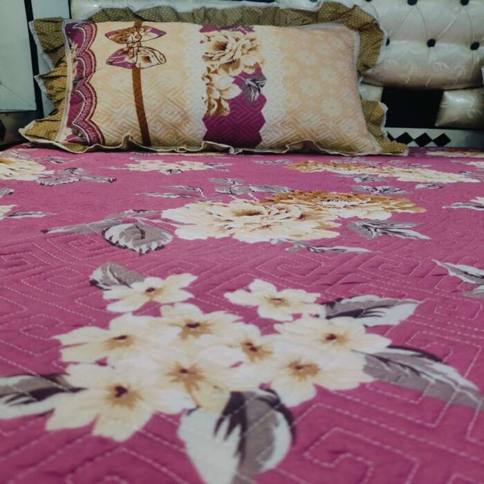 Pink Floral Quilted Bedspread Set