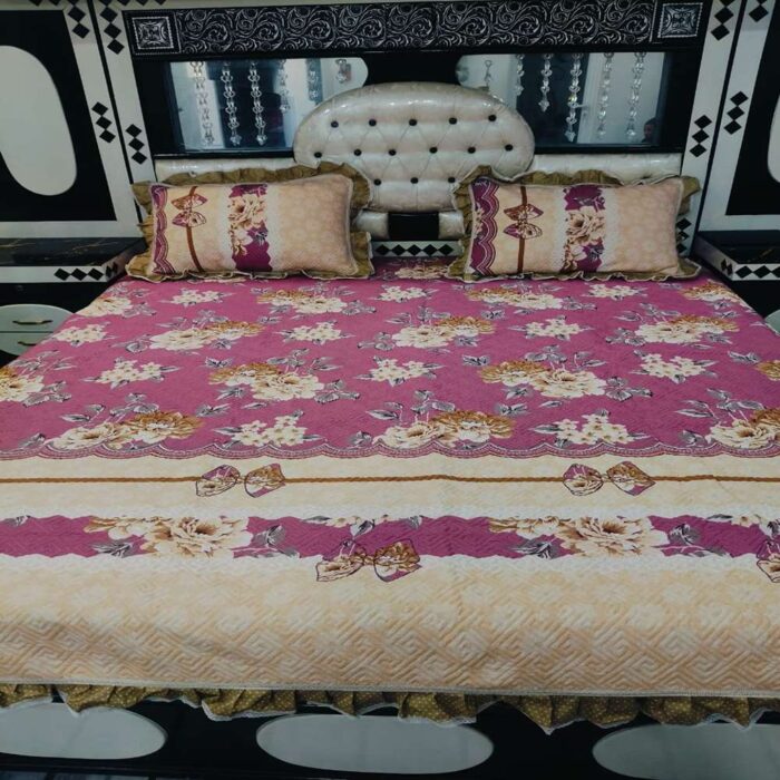 Floral Pink Bedspread with Matching Pillows